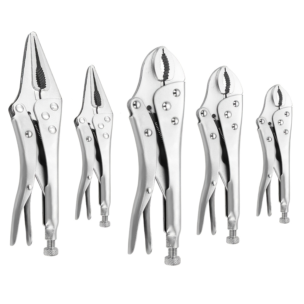 TEMU 5pcs Locking Pliers Set - Includes 5/7/10" Curved Jaw And 6.5/9" Needle Nose Pliers - High- - Non-slip Adjustable Jaws For Carpentry,