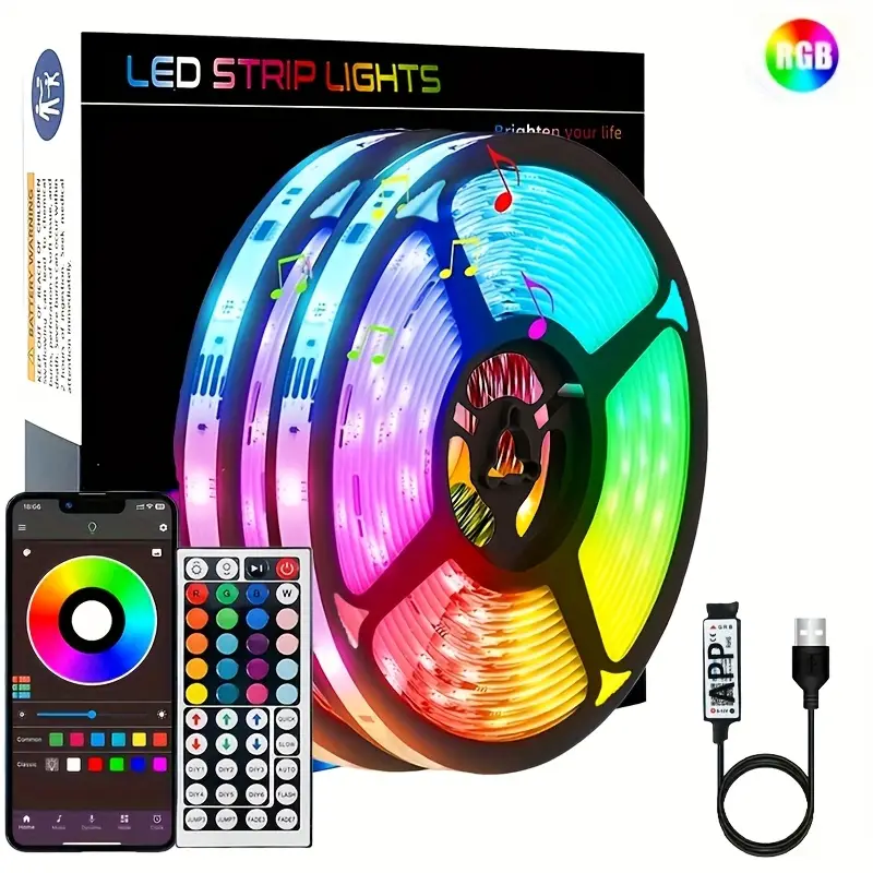 100ft 50ft smart rgb led strip lights with 44 key remote app control usb powered color changing lights for home decor bedroom living room festive atmosphere vibrant multicolor dynamic lighting led lights for bedroom details 0