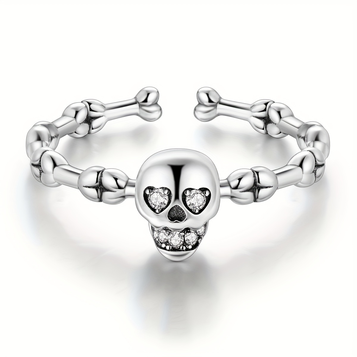 

Vintage Style 925 Silver Plated Skull Ring With Zirconia Inlay, Copper Material, Adjustable Band For Daily & Party Wear, Suitable For – Themed Jewelry (1 Piece)