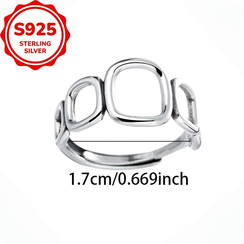 Women's S925 Silver Woven Square Open Ring, Elegant Gift