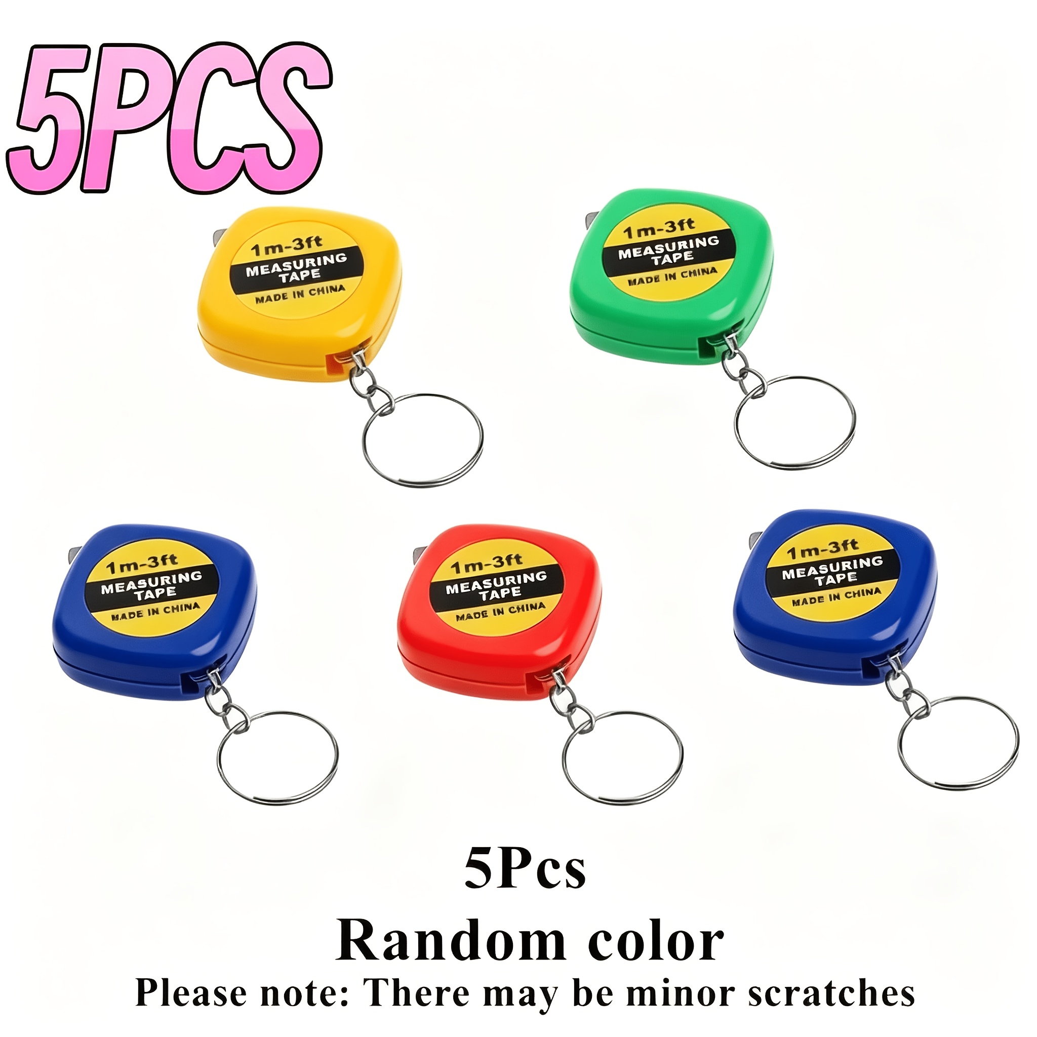 TEMU 5pcs Portable Pocket Key Chain Tape Measures, 1m/3ft Mini Retractable Measuring Tapes, Tools And Birthday Party Small Gifts (random Colors)