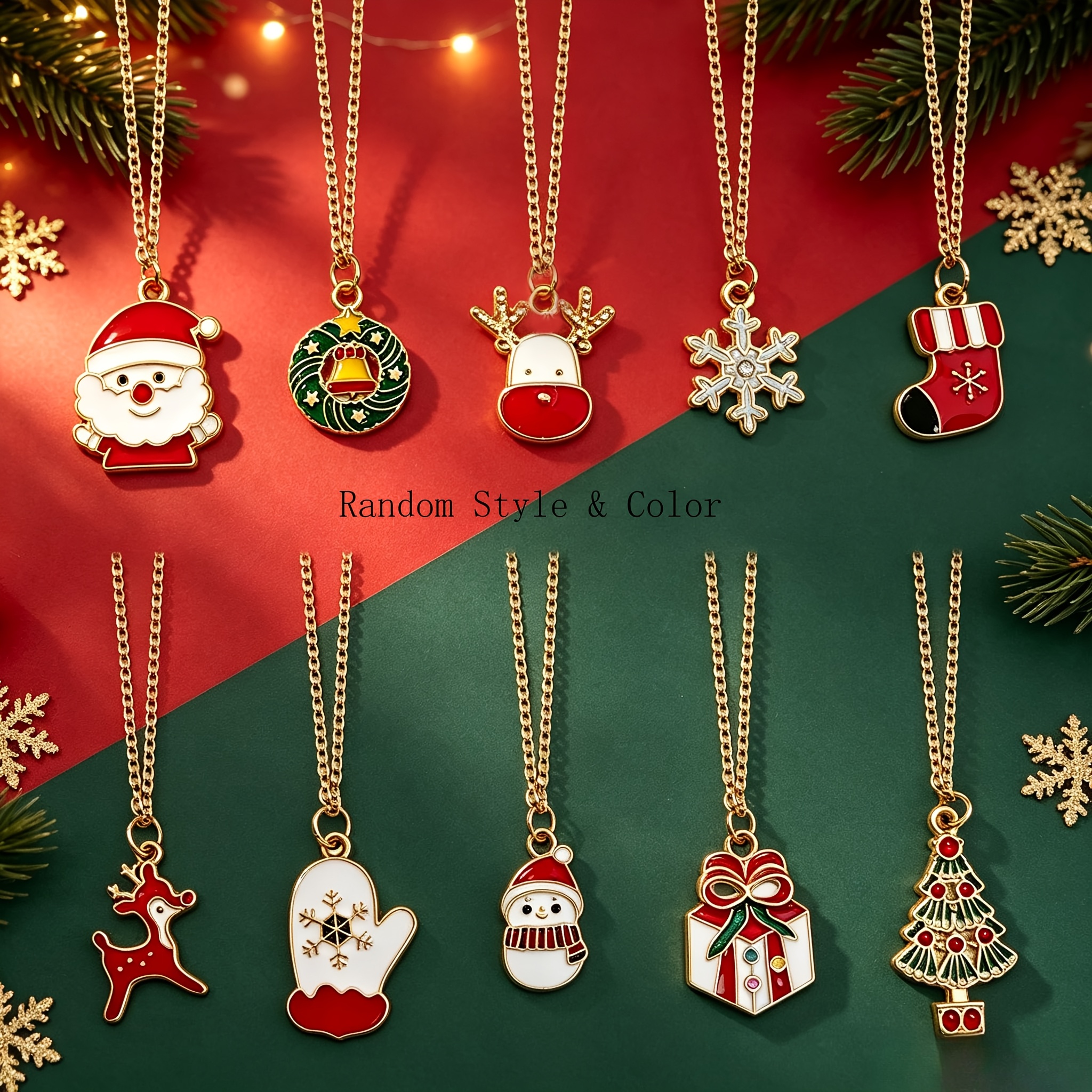 TEMU Parure de 10 pendentifs sur le thème de Noël avec boîte cadeau, de neige et , convient pour tenues de Noël, fêtes à thème et accessoires de