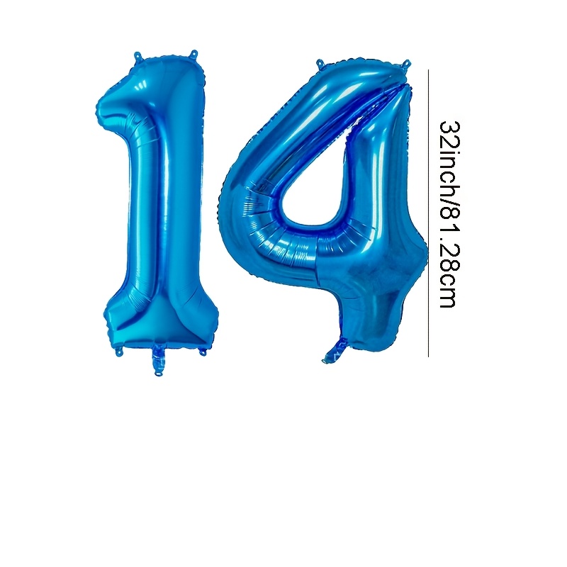 Image of 2pcs 14th Birthday Anniversary Party Balloons 32inch Blue Number Foil Balloon Set Camping Theme Party Decorations Graduation Bride Gift Party Backdrop Decor Wedding Birthday Party Supplies
