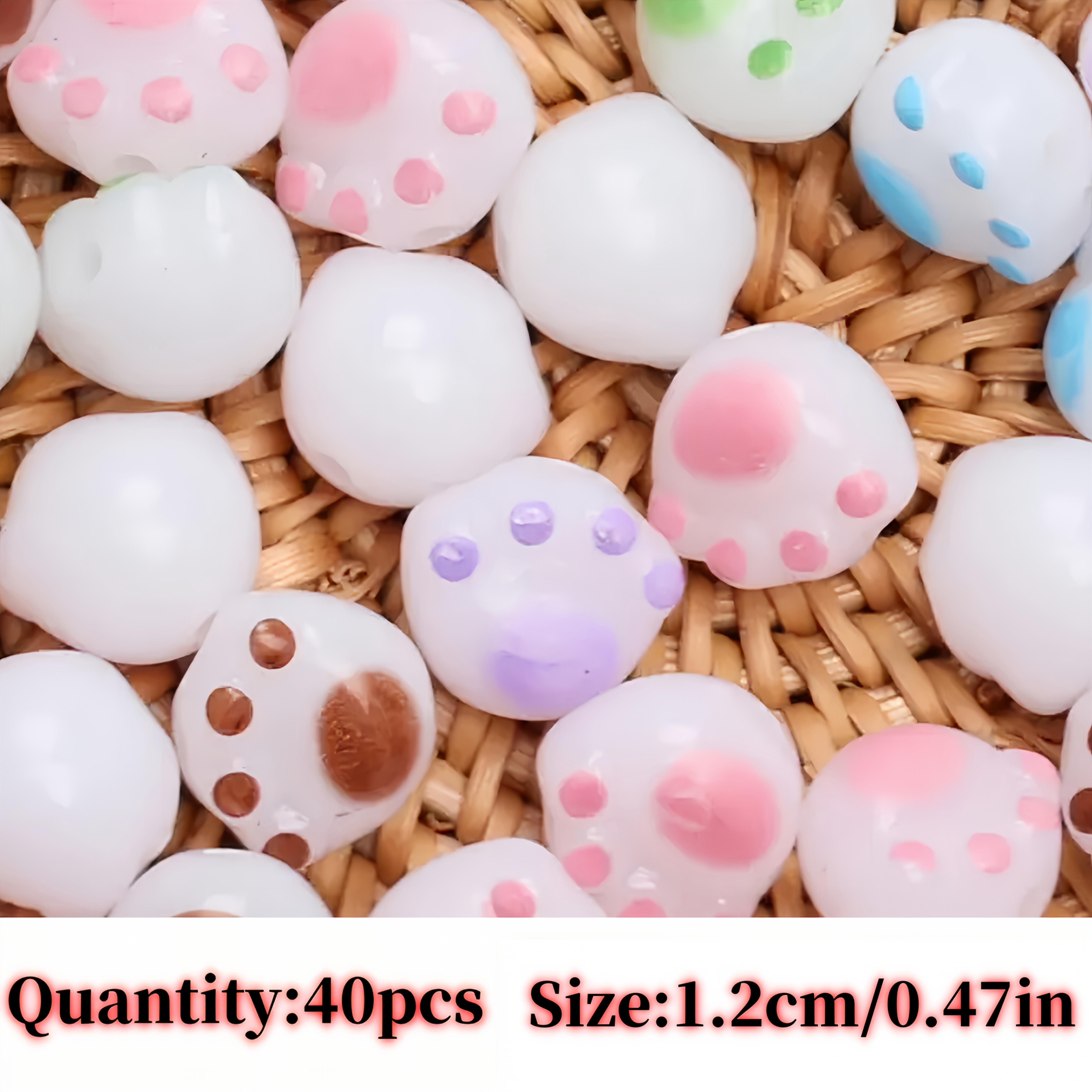 TEMU 40 piezas de cuentas sueltas de 12 mm de acrílico con forma de pata de gato, ideales para crear dijes para pulseras, collares y proyectos de
