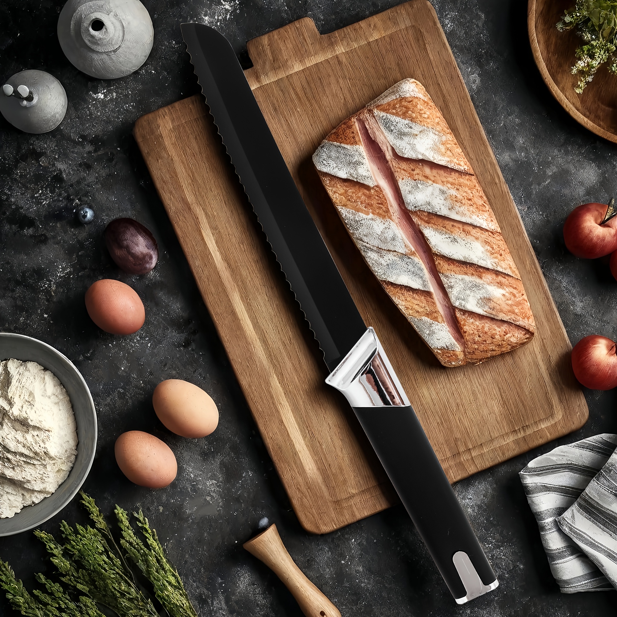 13pcs All-in-One Kitchen Knife Set with Holder - Includes 6 Steak Knives, Chef Knife, Bread Knife & Scissors - Perfect Housewarming Gift for New Home - Sharp & Durable Cooking Tools