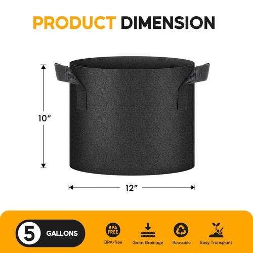 20 pack 5 gallon plant grow bags with handles aeration nonwoven fabric lightweight gardening pots for vegetables flowers potatoes tomatoes fruits indoor outdoor use black indoor gardening vegetable growing classic planter design portable planters