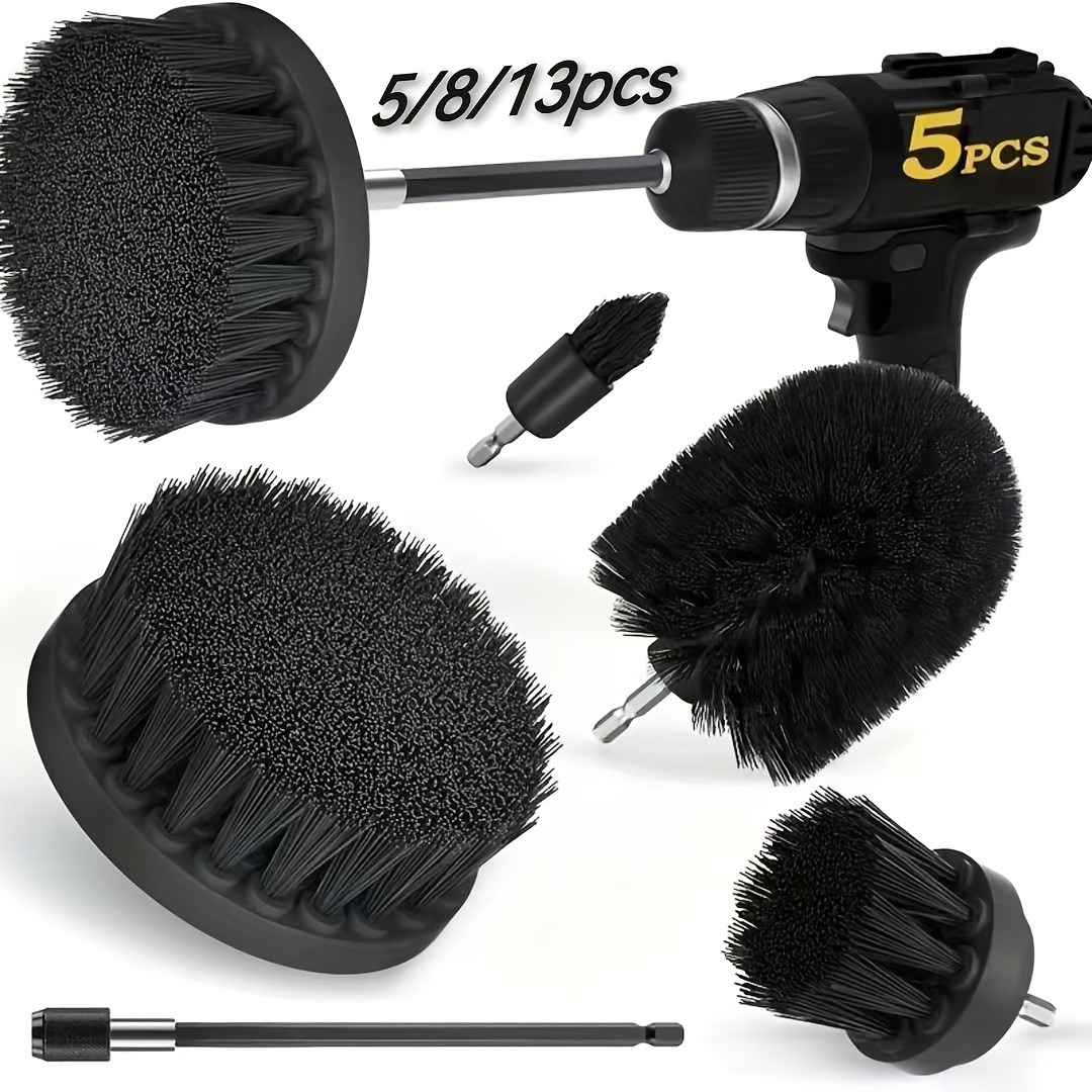 

Black Drill Brush Accessory Set 5/8/13pcs For Of Kitchen, Bathroom, Car, Etc., Including Telescopic Rod, Suitable For Tiles, , Shower, Bathtub, Toilet And Garden (excluding Electric Drill)