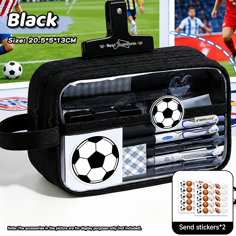 TEMU Trousse à crayons à 5 compartiments sur le thème du football, boîte à papier multifonctionnelle, de grande capacité