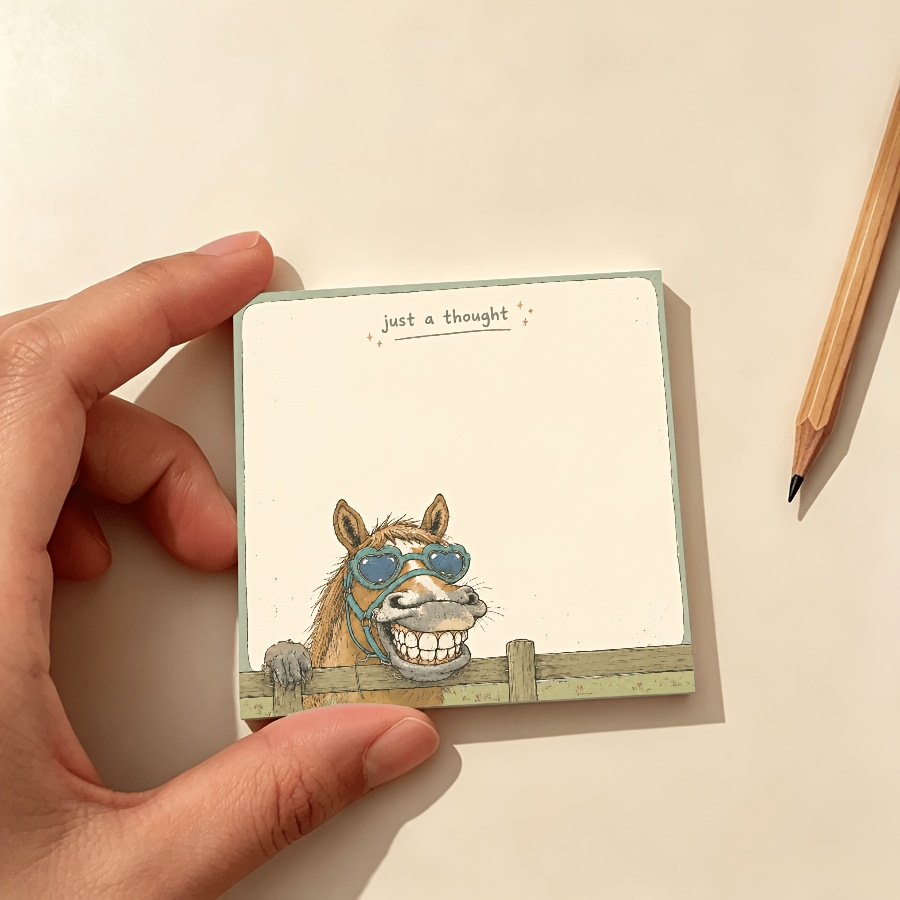 TEMU Bloc-notes humoristique « » avec cheval – Illustration vintage avec lunettes de soleil tendance de cœur et motif de cheval , papier d'écriture