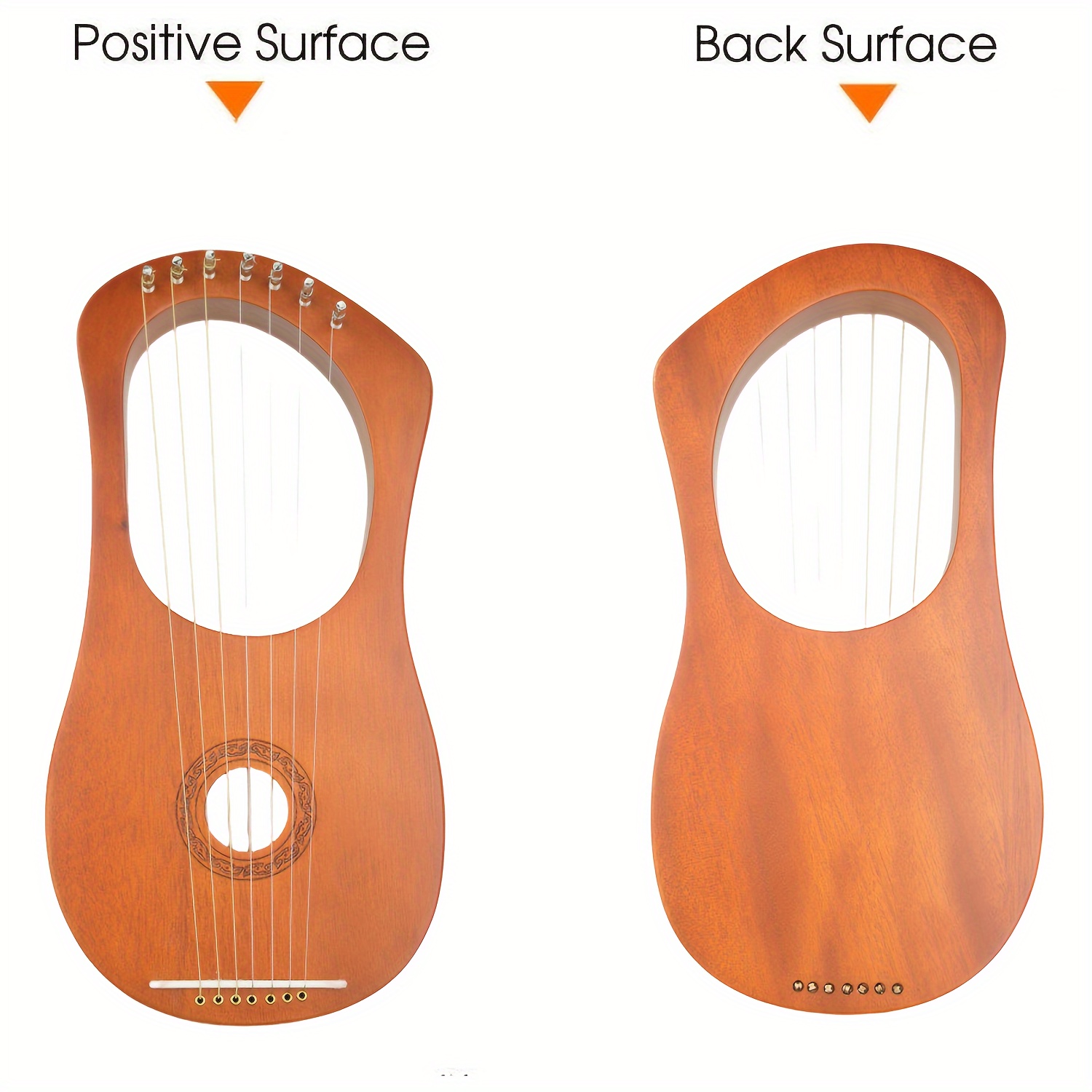 7 string lyre harp light beige varnished   with   bronze strings portable small harp instrument with metal sound column for continuous lingering tone Product details 2