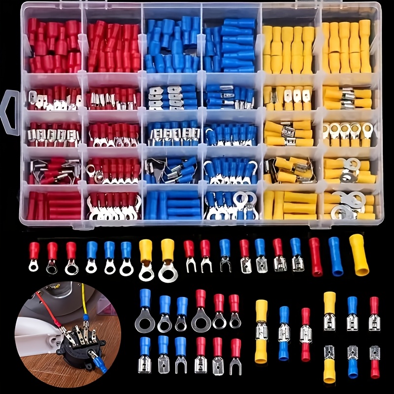 

102/280/300/480pcs Insulated Electrical Wire Crimp Connector Kit, Assorted Female Male Crimp Spade Terminal Wire Connectors Set With Box, Without Battery