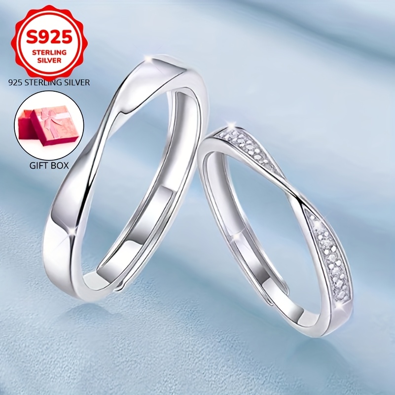 925 Sterling Silver Ring Sets for Couples with Synthetic Zirconia Twist