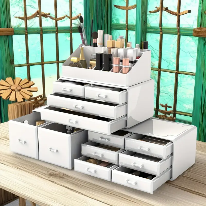 12 drawer 4 tier cosmetic storage box large capacity christmas decorative organizer jewelry and gifts display vanity bathroom dresser and countertop best for christmas Product details 0