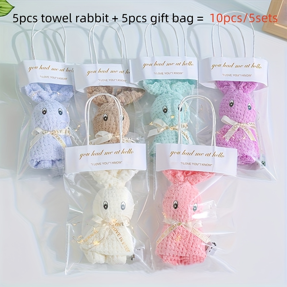 Image of Gift For Her/him 10pcs Cute Coral Rabbit Pattern Towel Gift Set, Soft & Water Absorbent, Random Color, For Home Decor, Business Events, Wedding, Birthday, Party, Back To School & Christmas Gifts