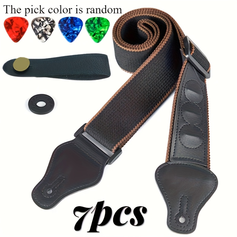 7pcs Guitar Strap Set With Random Color Picks, Buckles & Gaskets - Comfortable For Electric, & Ukulele