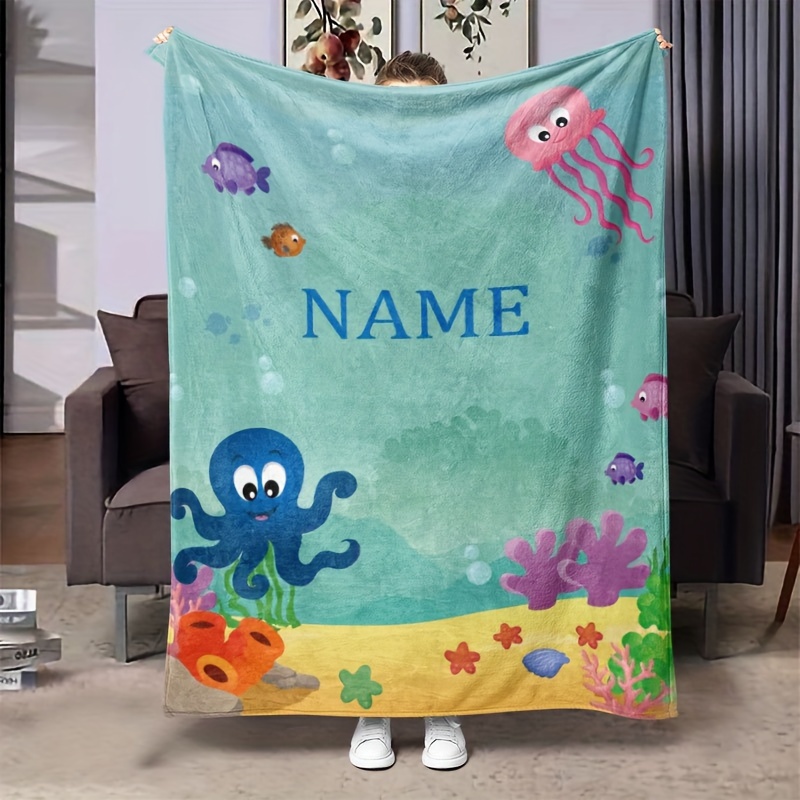 

1pc Name Custom Blanket, Small Octopus Printed Flannel Blanket, Soft Warm Blanket, Nap Blanket, Sofa, Office Bed, Camping Travel, Multifunctional Gift Blanket, Suitable For All Seasons