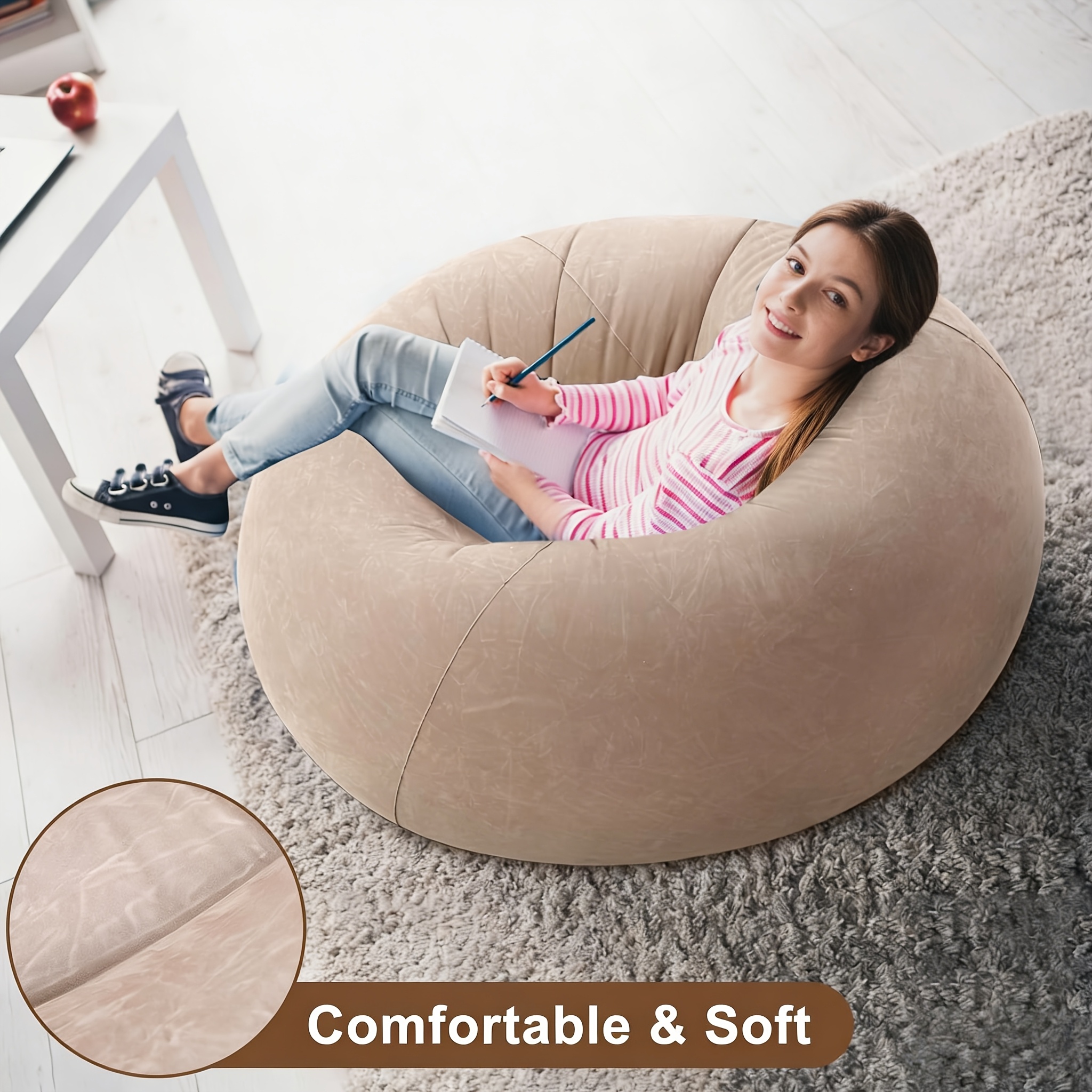Canapé Gonflable Pour Adolescents - Fauteuil Poire à Air Anti-Fuite, Chaise De Camping En Tissu Floqué, Bleu Ou Rouge