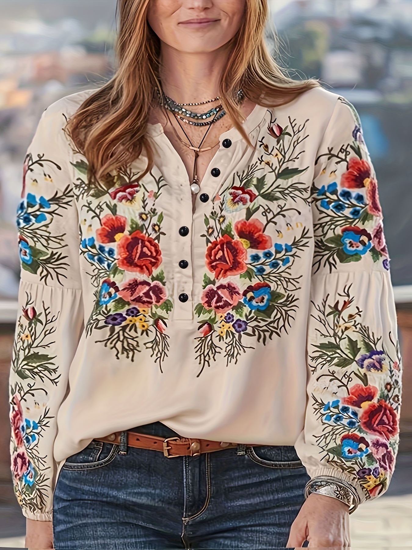 Plus Size Boho Tops for Women Cotton Linen 3/4 Sleeve Graphic Tees Floral  Lace Embroidery Hollow Casual Shirts