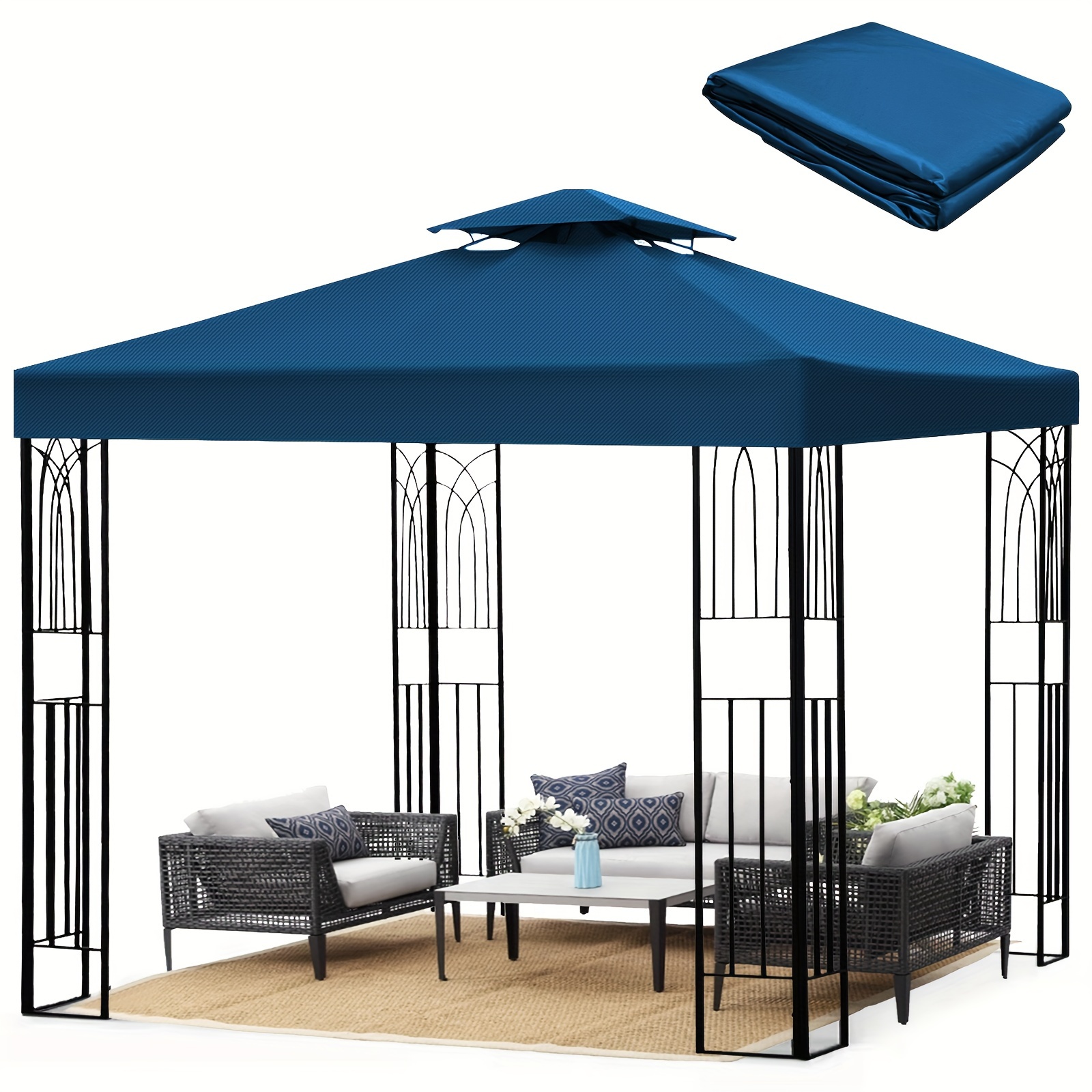 

10' X 10' Double Layer Waterproof Canopy Top Replacement Cover - 300d Pop Up Canopy Replacement Top For Straight Leg Outdoor Camping (blue)