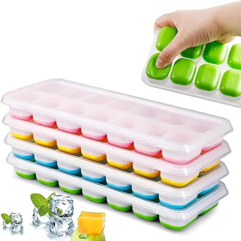 TEMU 4pcs Set: 2 Ice Trays And 2 Lids, Random Colors. Multi-functional 14-cell Ice Tray, Kitchenware With Detachable Lids. Suitable For Cocktails And