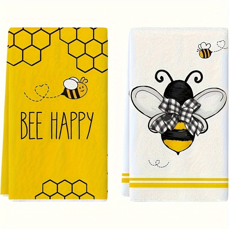 

2pcs, Hand Towels, Honeycomb Cute Bee Pattern Kitchen Dish Towels, Cartoon Style Yellow Wipe Hand Towel, Kitchen Decoration Towel, Neighbor Gift, Cleaning Supplies