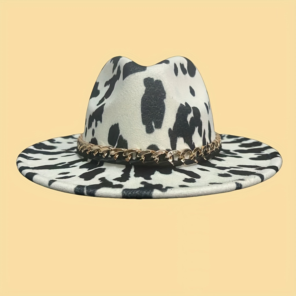 dual sided cow print fedora hat polyester material 57cm sun Temu