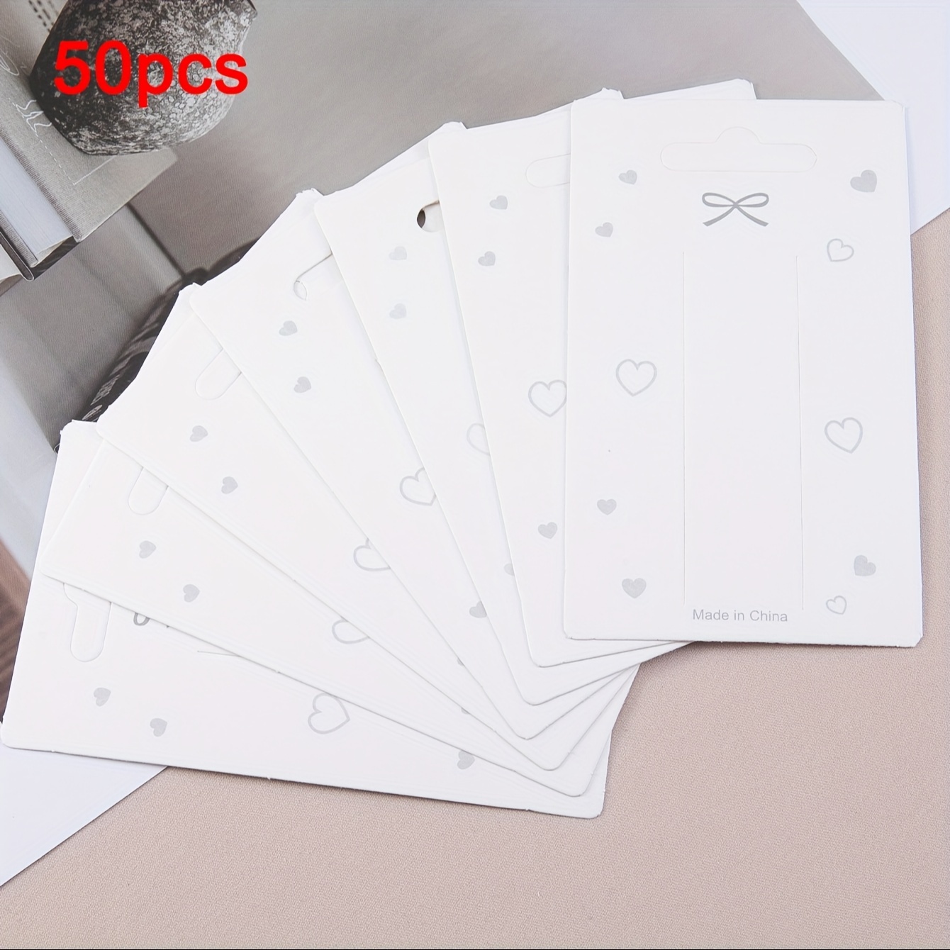 TEMU 50pcs White Display Cards & Bow Prints For Hair Accessories And Jewelry Packaging - Mingxuan Brand, Jewelry Making Display & Packaging Supplies,
