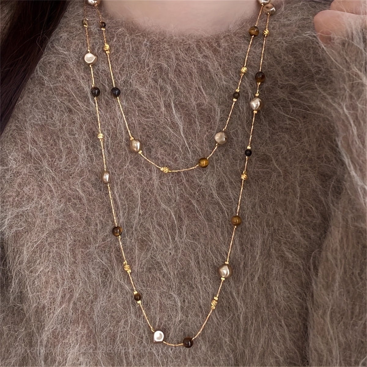 Image of Layered Pendant Necklace For Women; Autumn And Winter Layered Necklace With A High-end Feel; Versatile Daily Wearable Long Sweater Choker