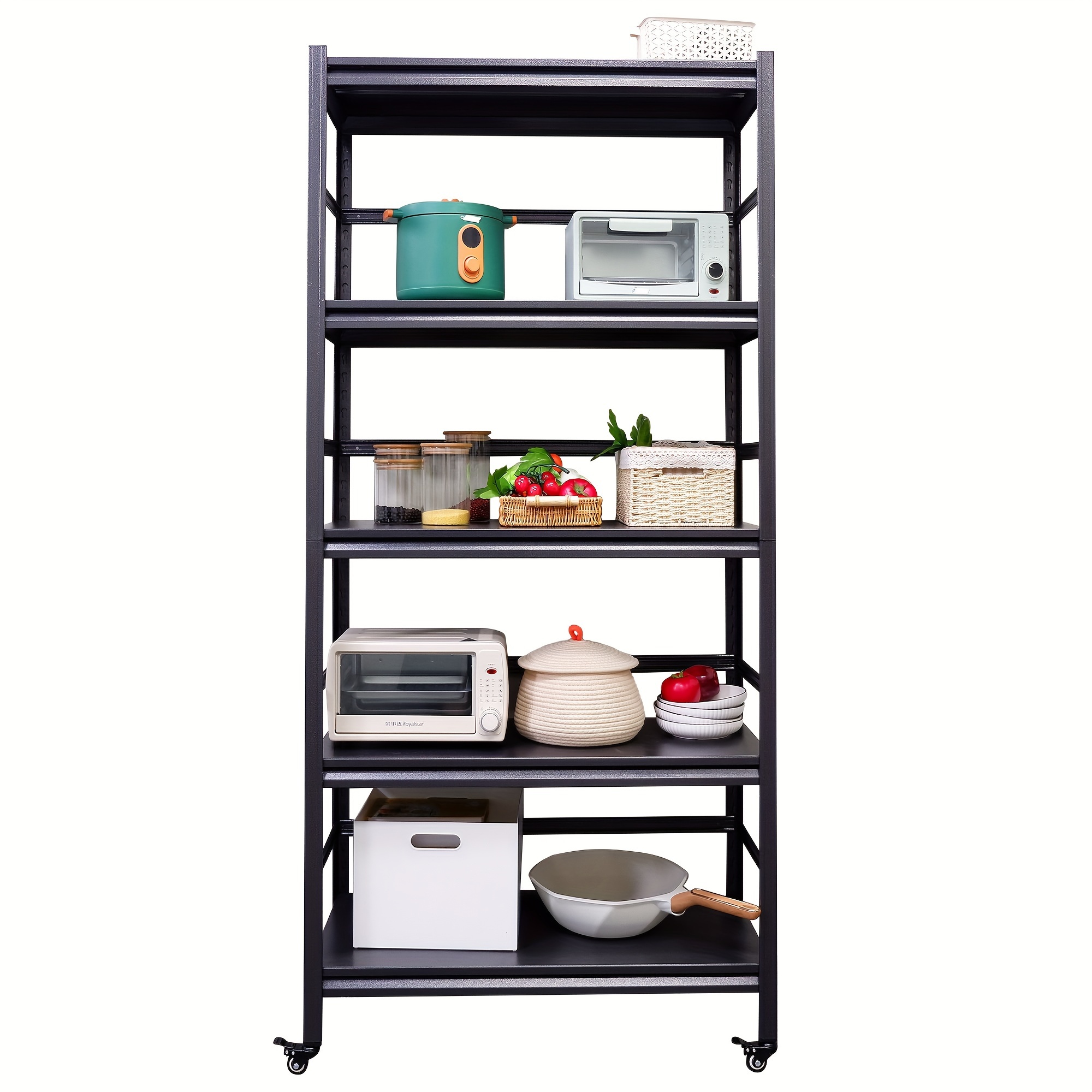 

1pc Tall Storage Rack, 63" Tall By 72", Heavy Duty Metal Kitchen Shelving Unit, Adjustable, 5-tier Pantry, Shelving, Steel, Wheel Load, 1750 Lbs., For Warehouse, Industrial, Basement Storage