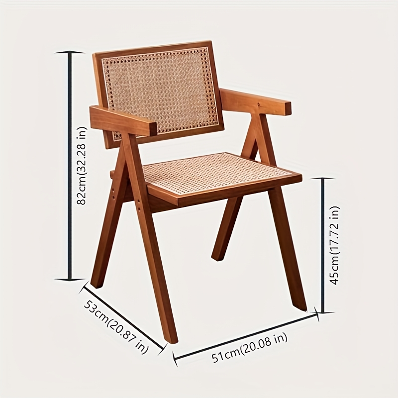 1 Silla de Comedor de Madera Maciza, Estilo Hiroshima para Cafetería o Restaurante: Silla Minimalista con Respaldo Chino, Tejido de Ratán Galvanizado, Decoración Wabi-Sabi para Hogar u Oficina