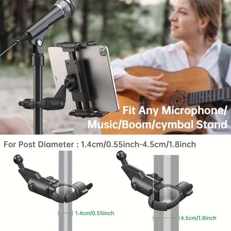 New Tablet Holder Phone Holder for Microphone Stand, Railing and Handlebar, Mic Music Stand Tablet Holder for Pad, Universal Smartphone Tablet Mic Stand Mount, Fits Devices from Screen Size 4.7 to 13 Inches