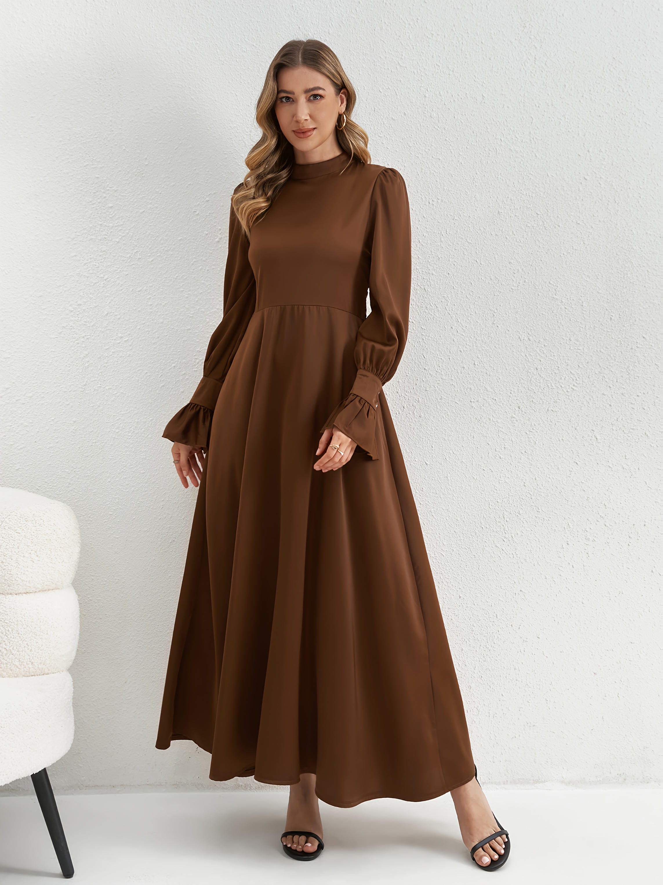 stock muslim long sleeve elegant waist cinching dress women - Temu Austria