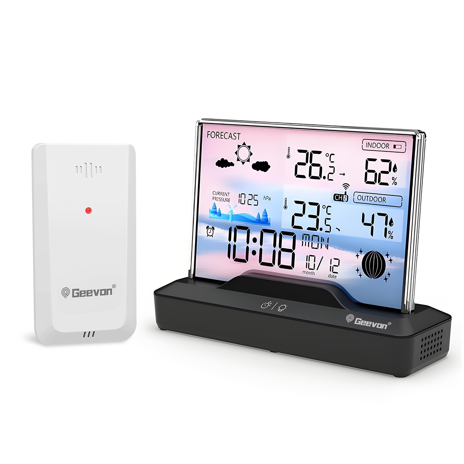 TEMU Geevon Wireless Indoor/outdoor Thermometer With Colorful Display - Digital Temperature Calendars, Pressure, And Weather Forecast, Battery