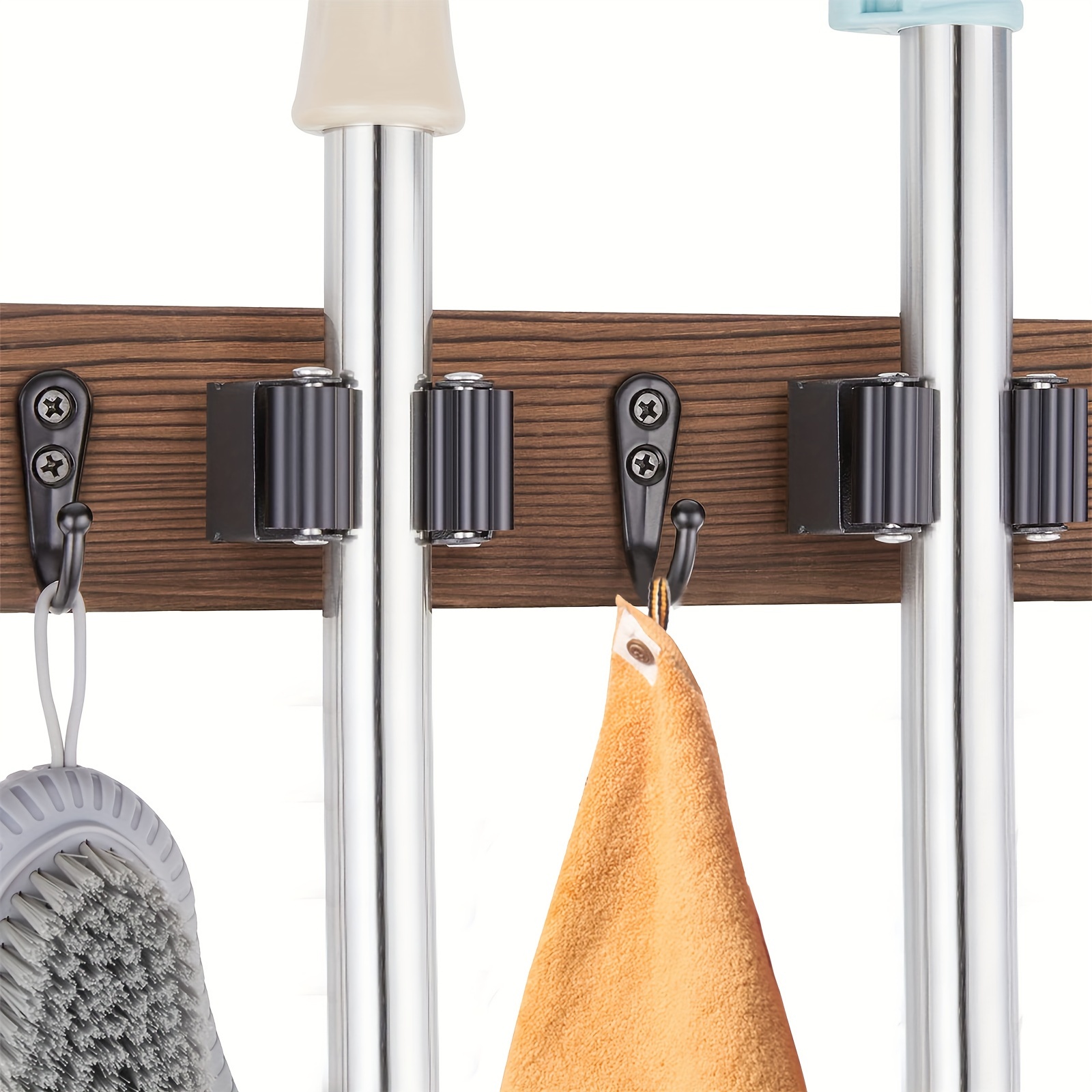 

Rustic Charm & Organization: Wood Wall-mounted Mop Broom Holder - A Must-have For Your Garage, Closet, Or Laundry Room