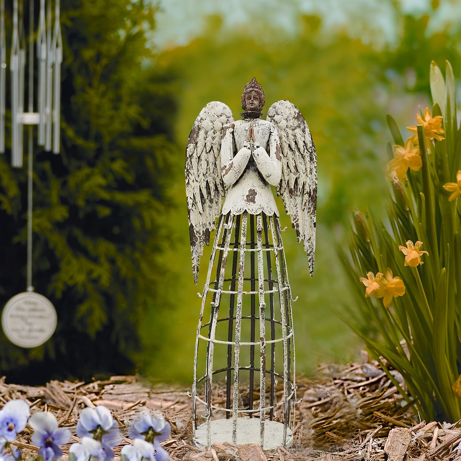 Backyard decor Angel statue with wings Outdoor decor angel praying decor Garden sale ornament grave Vintage decoration