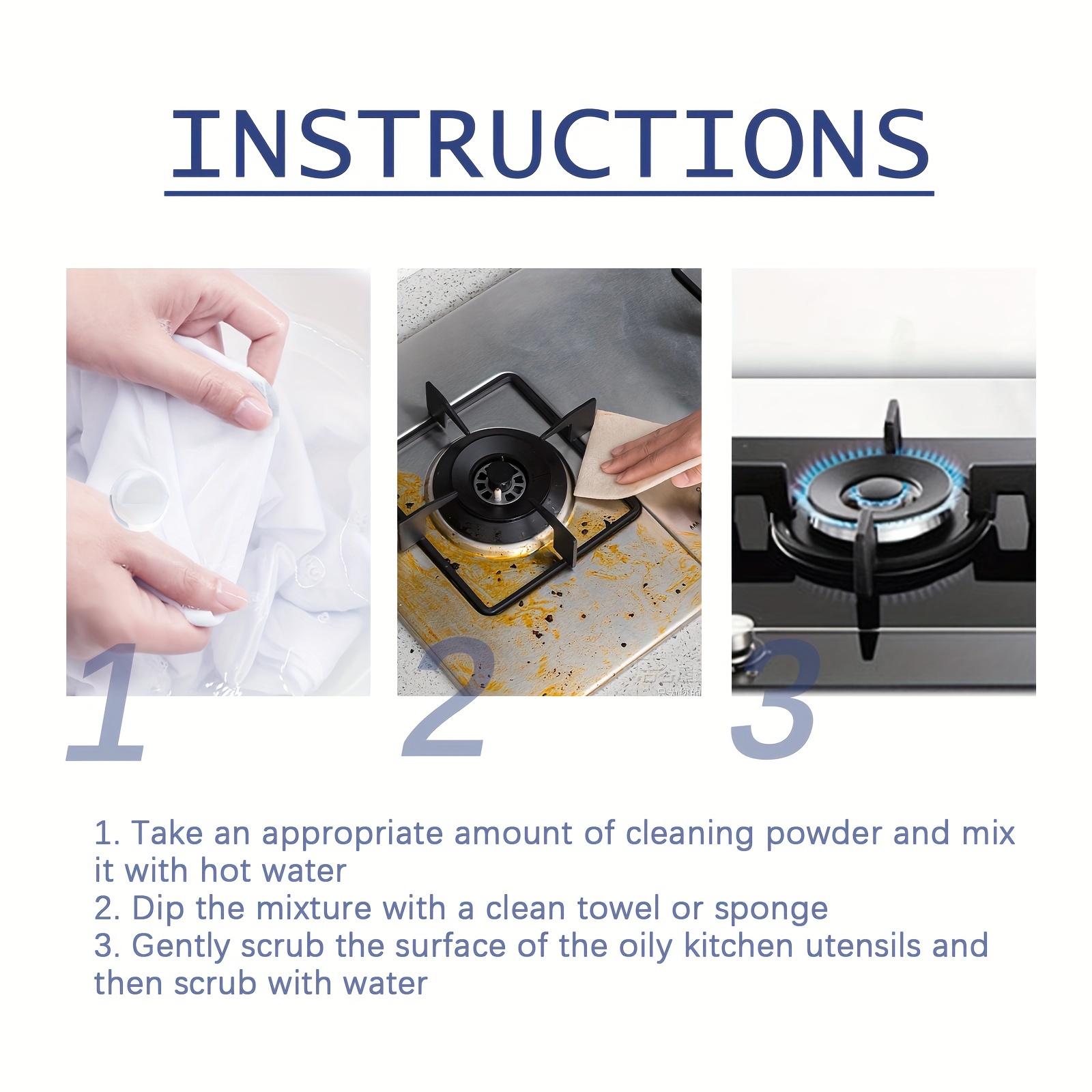 100g kitchen heavy oil cleaning powder range hood stove oil stain cleaning iron rust dirt cleaning powder for hotel restaurant details 2