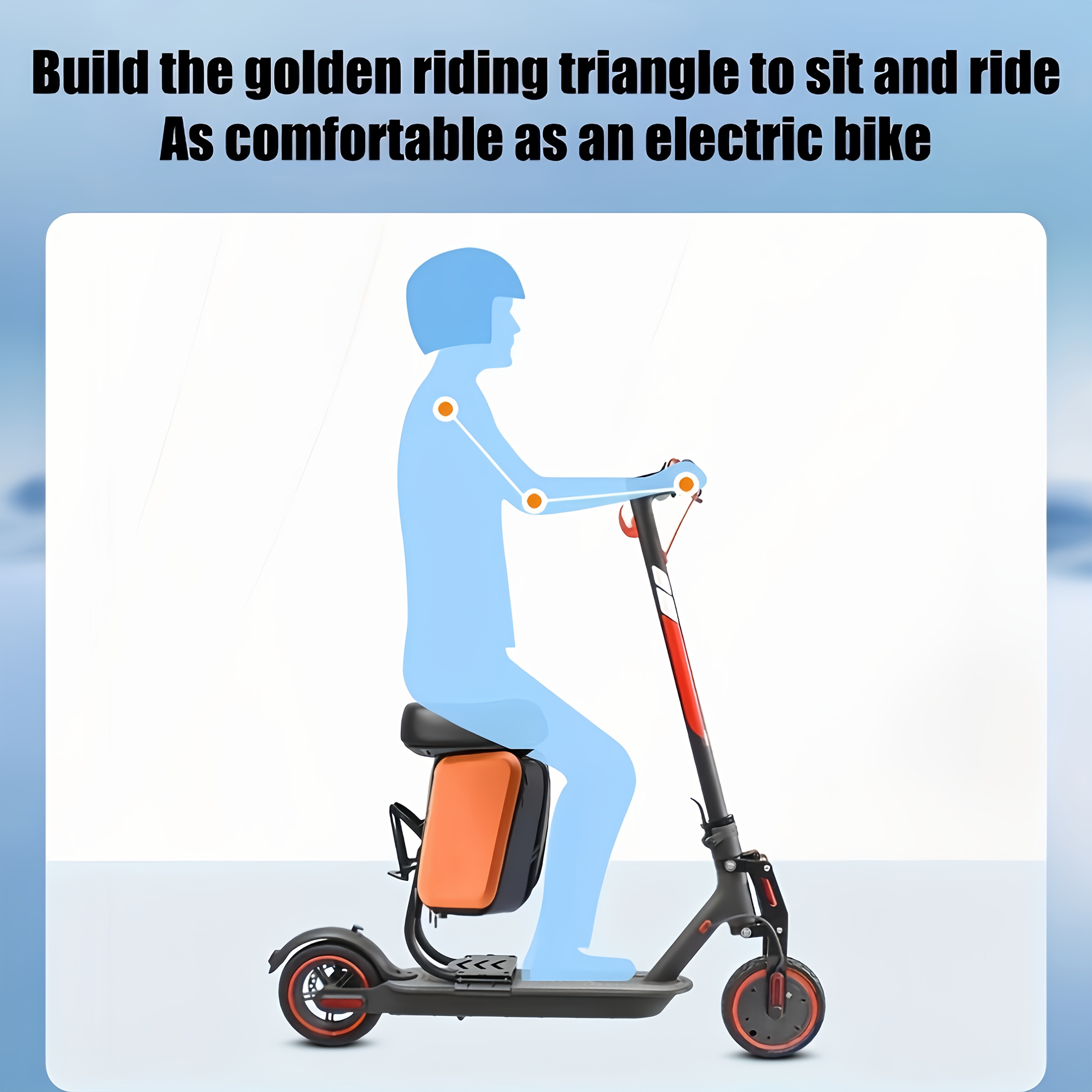 electric scooter seat with storage box - detachable cushion, rear luggage rack, multi-functional accessory for commuting and delivery, iron material, orange/black, commuter scooter seat | sleek scooter seat | durable , scooter accessories, without battery Product details 5