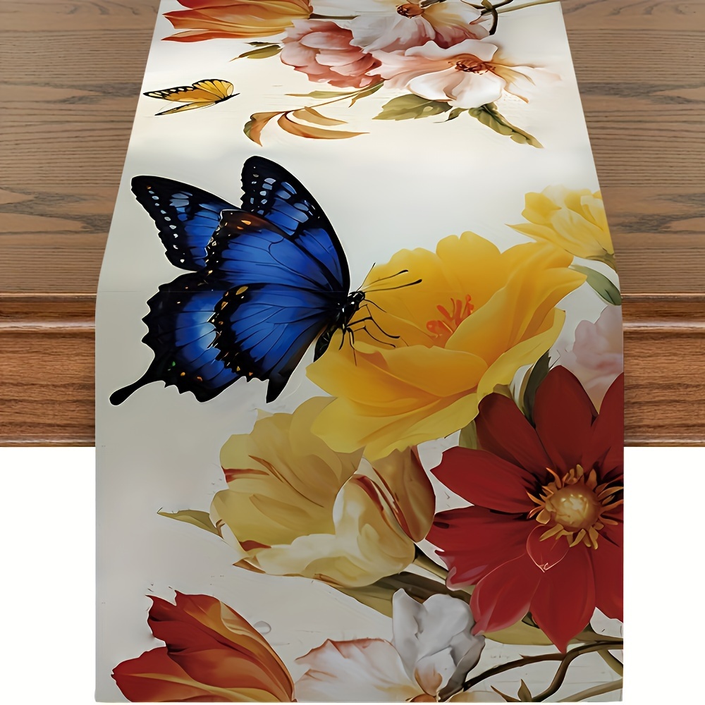 

1pc Elegant & Floral Table Runner - , Rose, And Chinese Design For Home, Kitchen, Outdoor Garden Parties, And Restaurant Decor