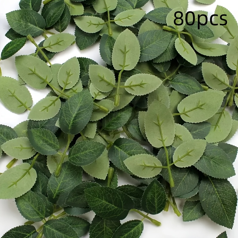 Image of 50/80pcs Of Artificial, Simulated Green Leaves And Mini-triplet Loose Fake Leaves, Diy Craft Items, Perfect For Wedding, Birthday Parties, And Home Decorations.