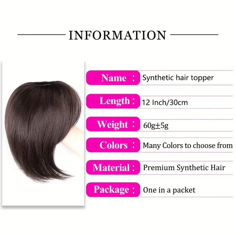 12 inch hair toppers for women with thinning hair synthetic hair topper with wispy bangs 3d cover upgrade middle part clip in bangs for women daily gift black dark brown heat resistant high temperature fiber details 3