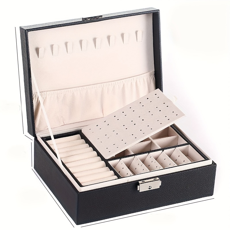 TEMU Jewelry Box With Lock, Double-layered Storage For , Rings, Necklaces, And , And Portable -jewelry Making Display & Packaging Supplies