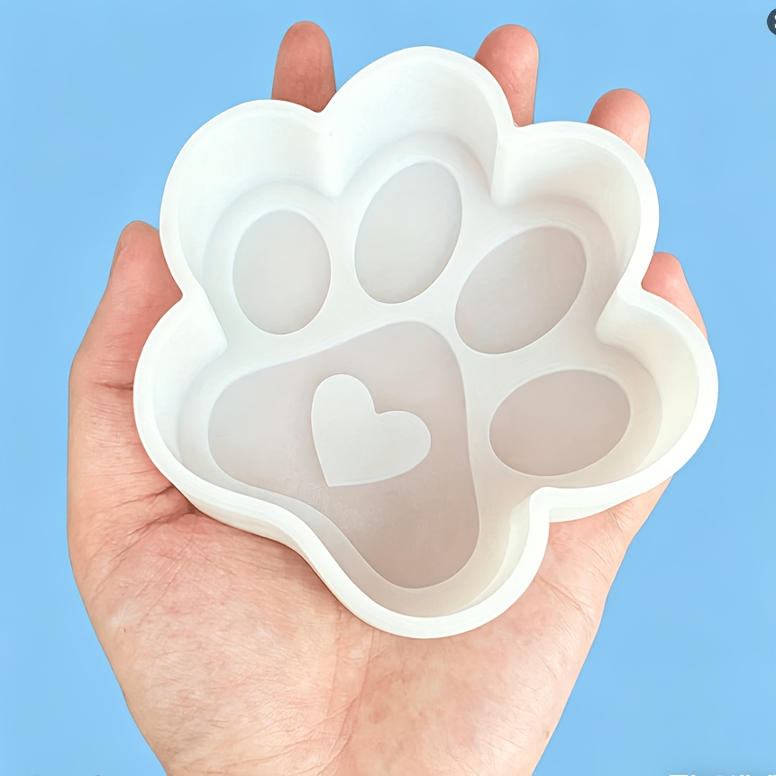 TEMU Silicone Mold 1pc Heart-shaped Cat Paw Print Scented Plaster Mold, Designed For Making Fresh Aromas, Beads, Soaps, Candle Waxes, And Resin