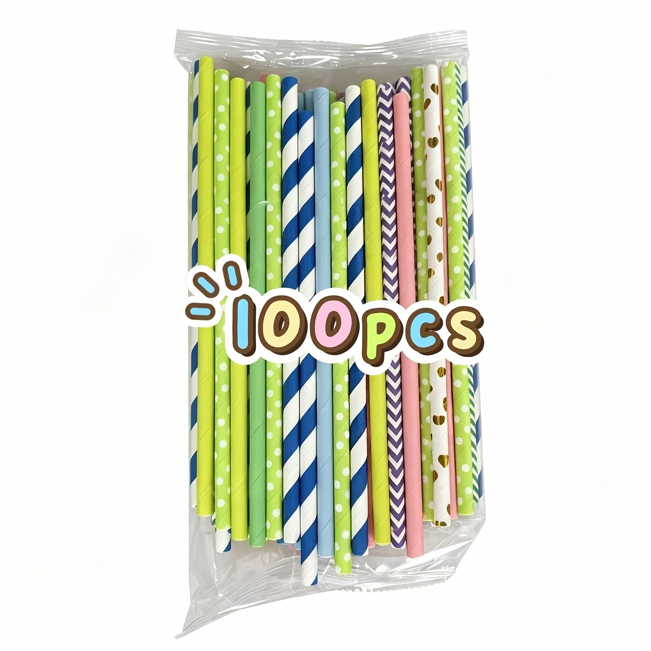 Image of 100pcs Set Of Mixed-color Paper Straws, 6×197mm, Perfect For Parties, Birthdays, Graduation Season, Bachelorette Parties, Milk Tea, Coffee, , And Pure Tea