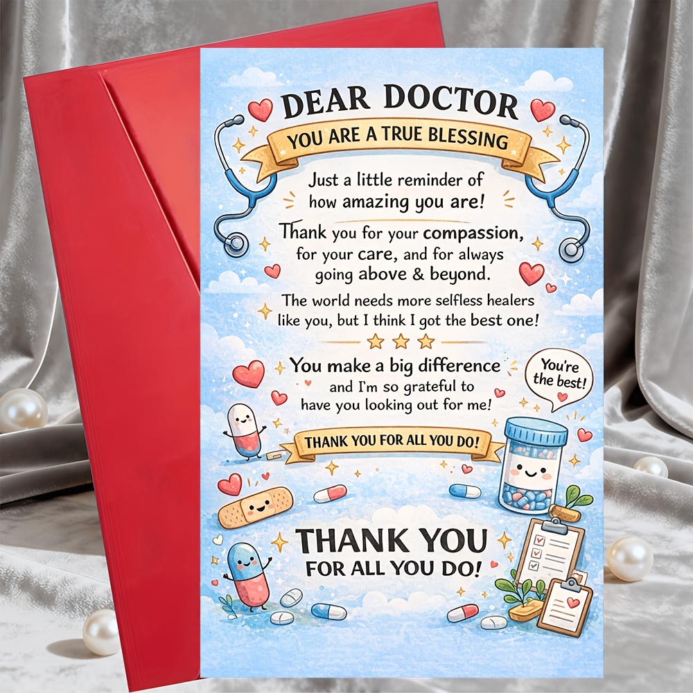 TEMU 1 Greeting Card + 1 Envelopethank You Doctor Greeting Card Appreciation For Physician Nurse Healthcare Hero From Patient Family Coworker For