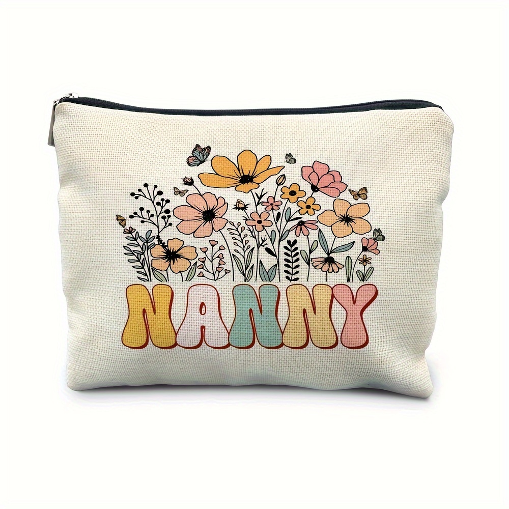 

Floral Canvas Makeup Bag - Perfect Nanny & Grandma Gift, Polyester, Ideal For Birthdays &