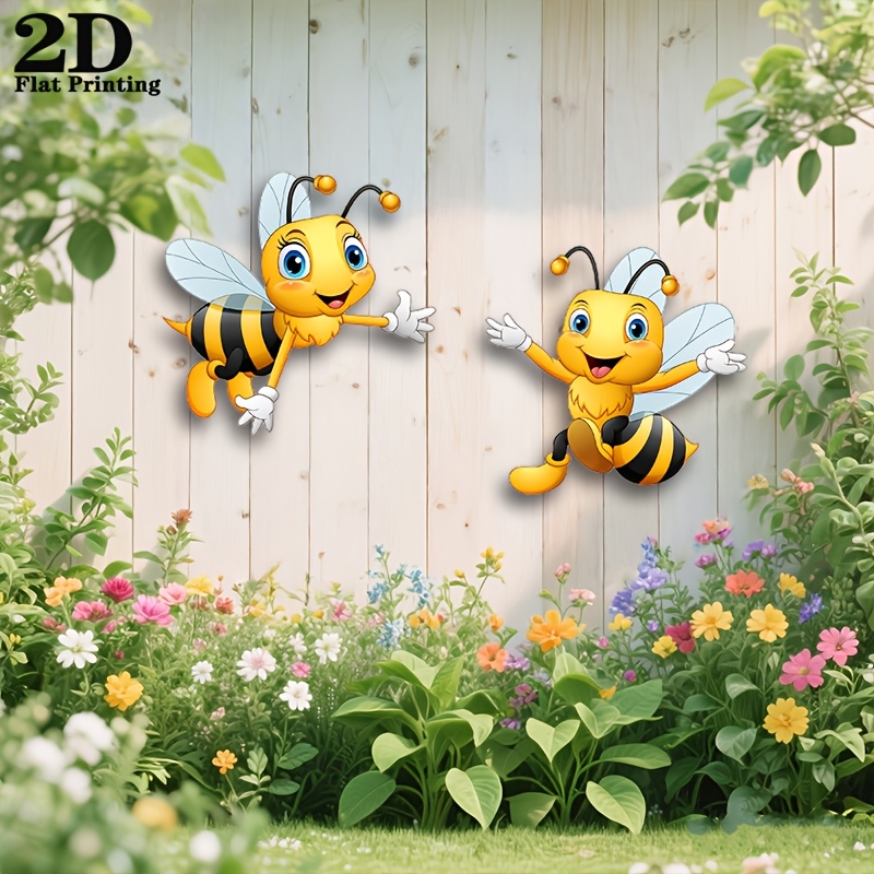 TEMU 2d Flat - 【2d Flat】 2d Flat - [2d Flat] [2d Flat] 2pcs Set Of Bee Acrylic Wall Decorations, Suitable For Garden/courtyard/wedding/holiday - Wall