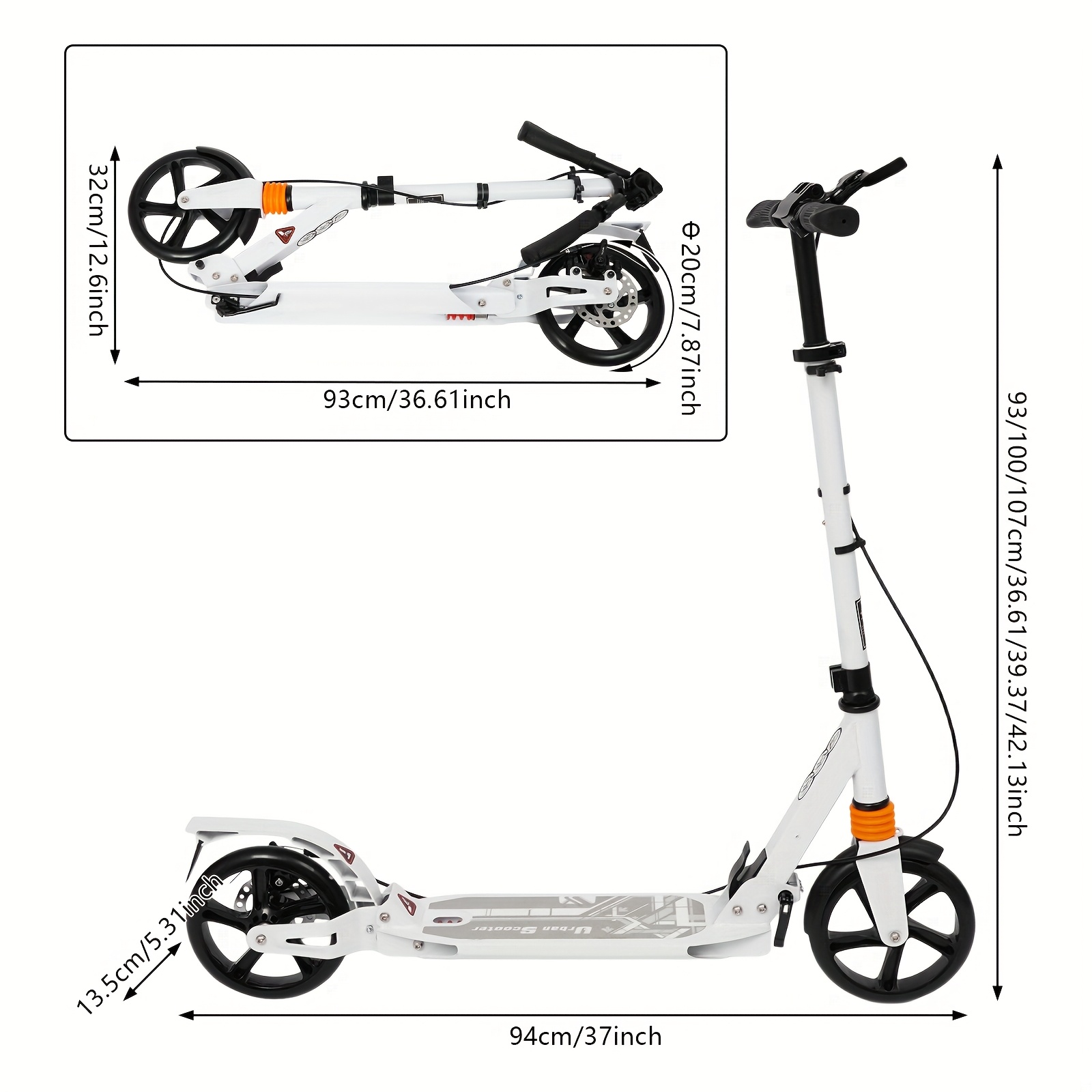 TEMU Adult Foldable Scooter, White Adjustable-height Adult Scooter, Scooter Pedal Scooter, Adult Scooter For Students, Teenagers, And Adults, Scooter