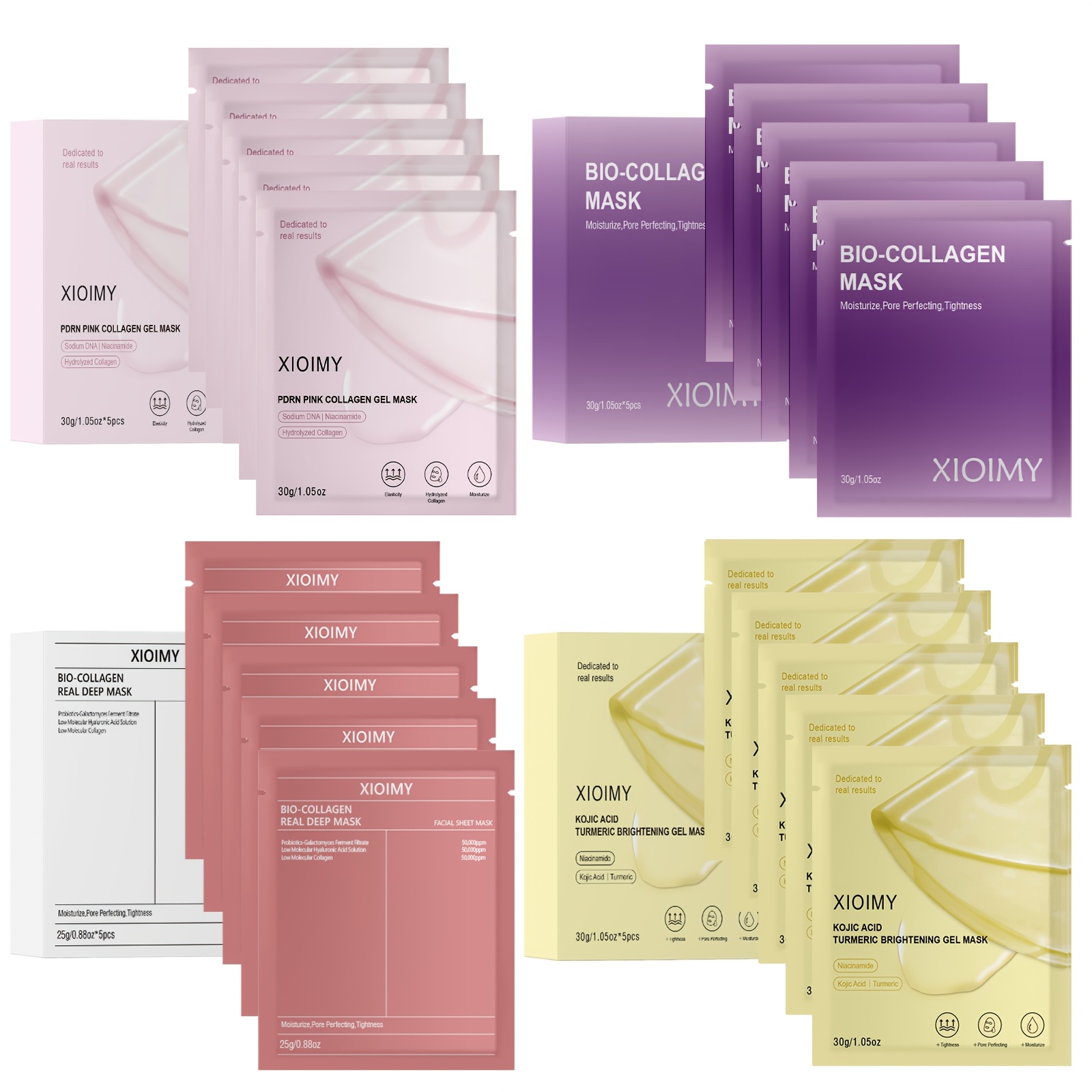 Image of 20pcs Collagen, Salmon Dna, Turmeric Kojic Acid Multifunctional Facial Mask Set, Moisturize, Enhance Skin Elasticity, Give Skin , Instantly Enhance And Facial Skin, Facial Care, Facial Mask