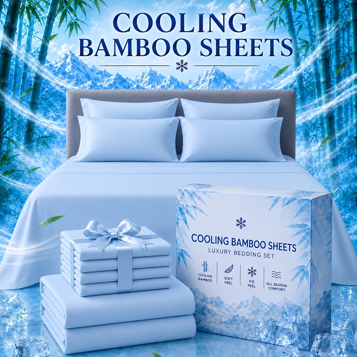 TEMU Bamboo Sheets Cooling Bedding - 4/6pcs Full/queen Size Child Home Bedding - Ultra Soft, Breathable, Quick - Deep Pocket Fitted Sheet Stays In -