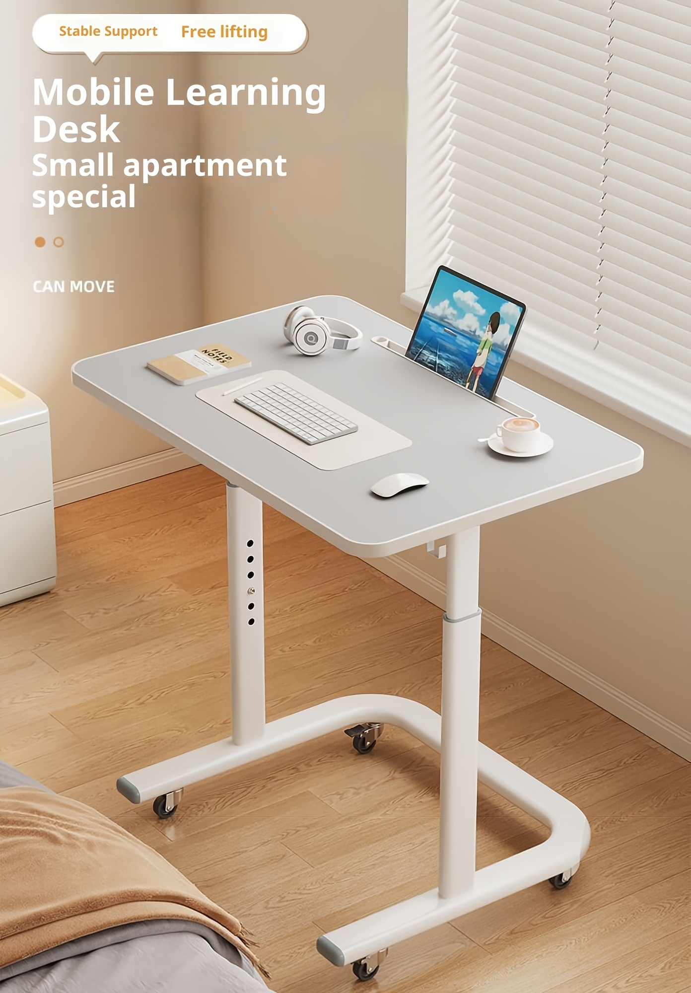 Multifunctional Height-Adjustable Table with /Metal Frame & MDF Top - Modern Entryway Desk Suitable for Shoe Bench, Sofa Side Table, Snack Storage, Compact Home Office Desk, Space-Saving Furniture for Small Spaces, Assembly Required
